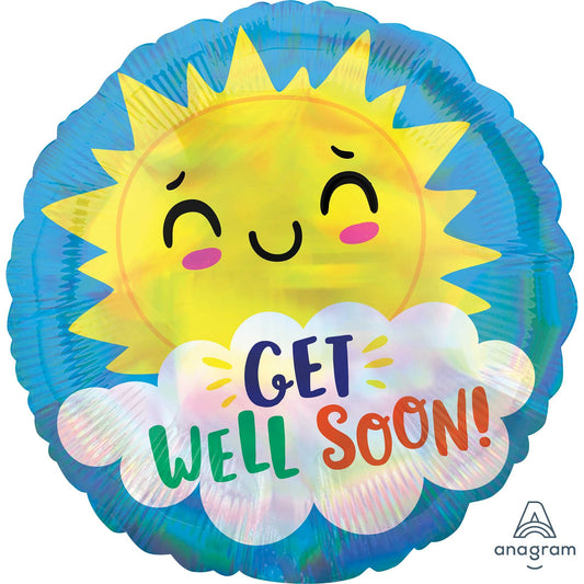 45cm Standard Holographic Iridescent Get Well Soon Happy Sun