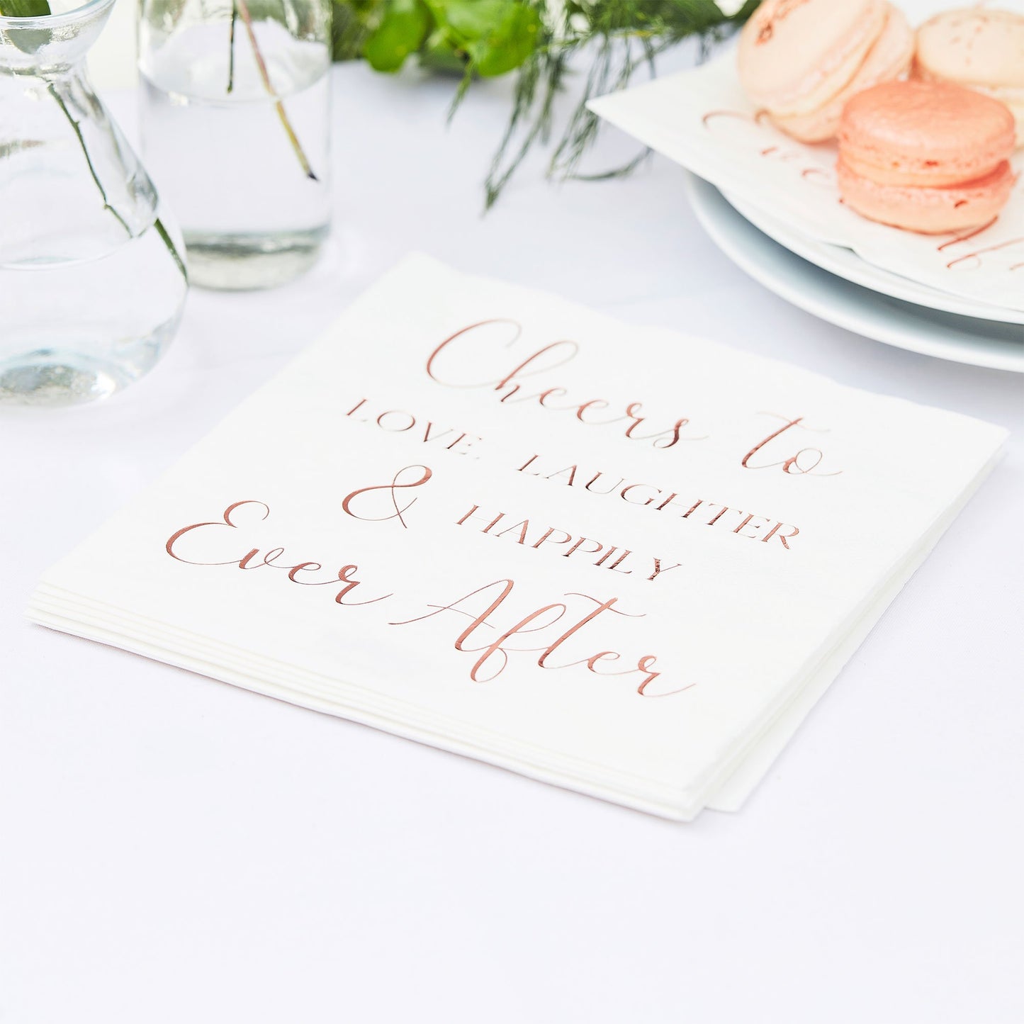 Botanical Wedding Foiled Cheers To Love, Laughter & Happily Ever After Napkins