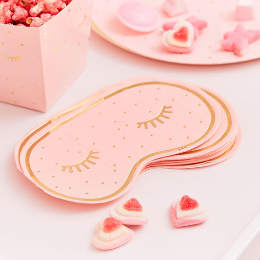 Pamper Party Gold Foiled And Pink Eye Mask Shaped Napkins