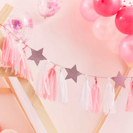 Pamper Party Pink Tassel Garland With Pink Glitter Stars