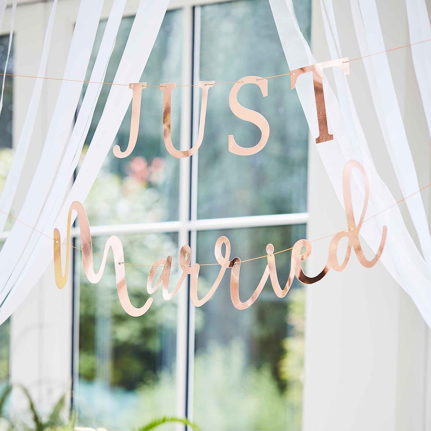 Botanical Wedding Bunting Just Married Rose Gold