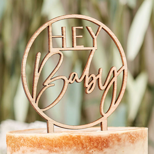 Botanical Baby Wooden Hey Baby Cake Topper