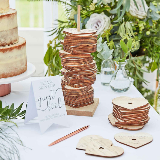 Botanical Wedding Guest Book Wooden Stacking Heart