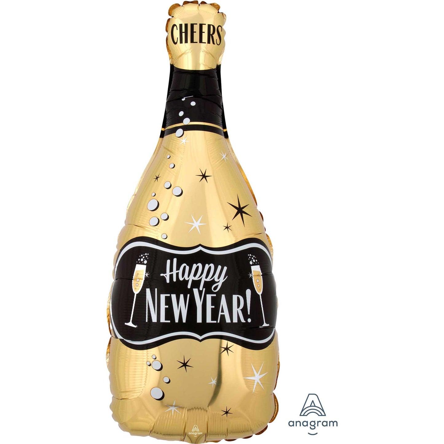 Standard Shape XL Happy New Year Gold & Black Bubbly Bottle