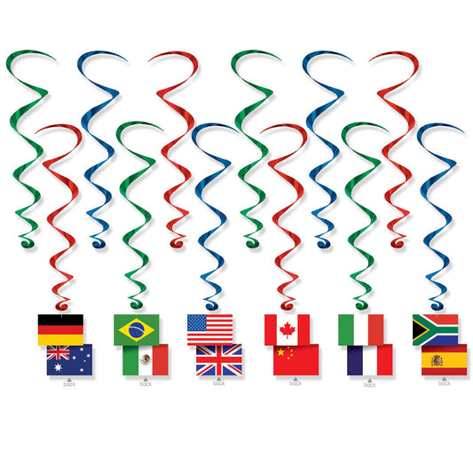 International Flags Hanging Decoration Whirls