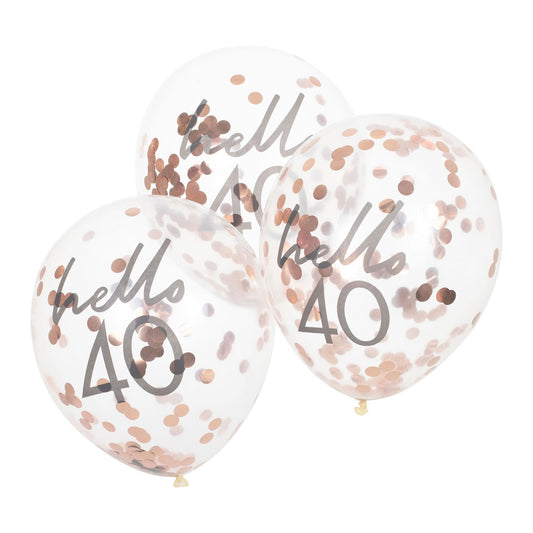 Mix It Up Rose Gold Confetti Filled 'Hello 40' 30cm Balloons