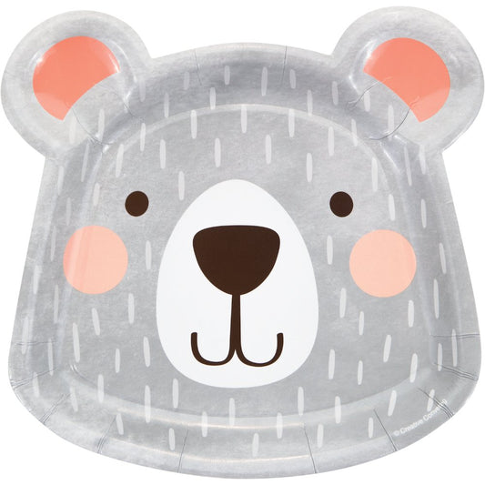 1st Birthday Bear Dinner Shaped Plates Paper 22cm (Pack of 8)