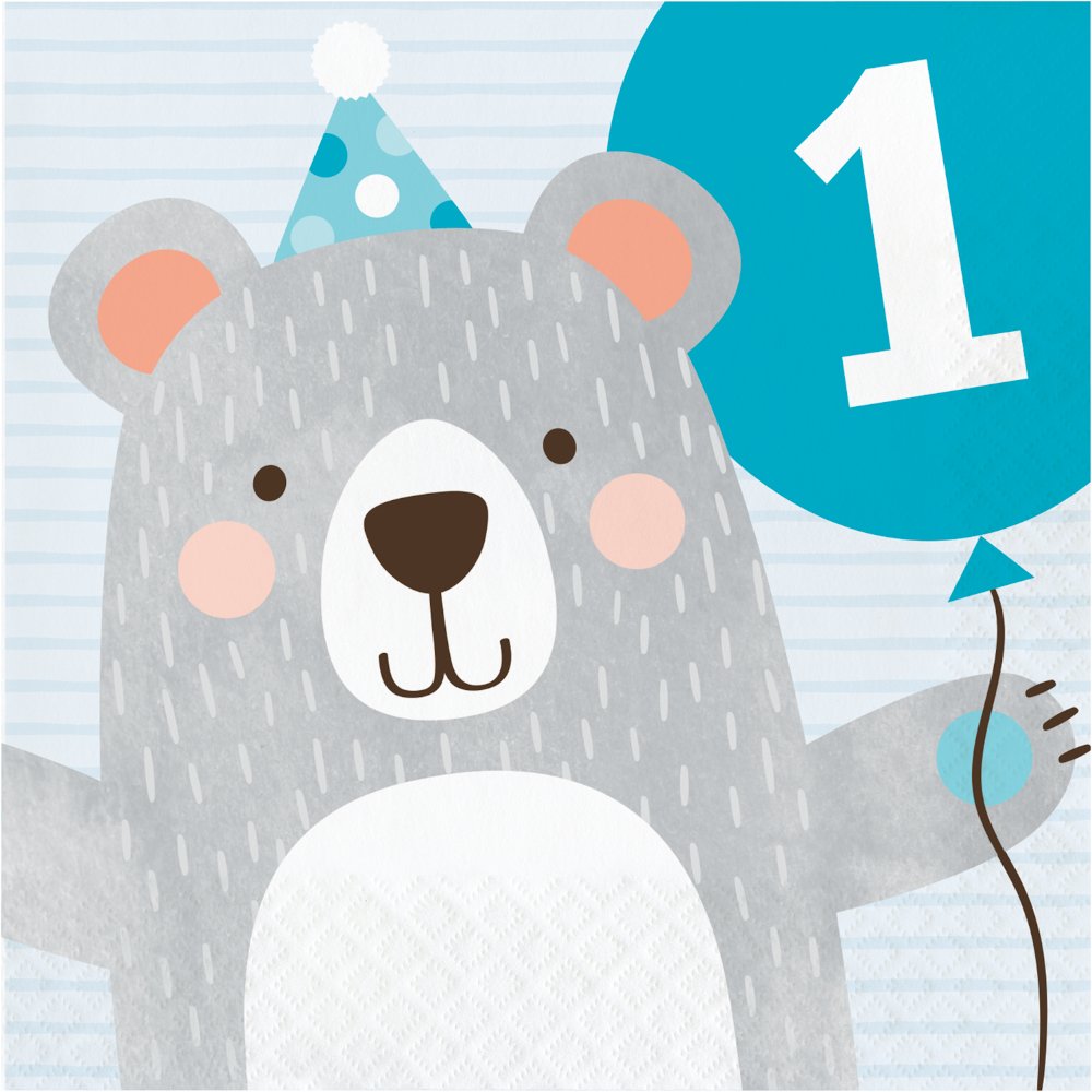 1st Birthday Bear Lunch Napkins 1st Birthday (Pack of 16)