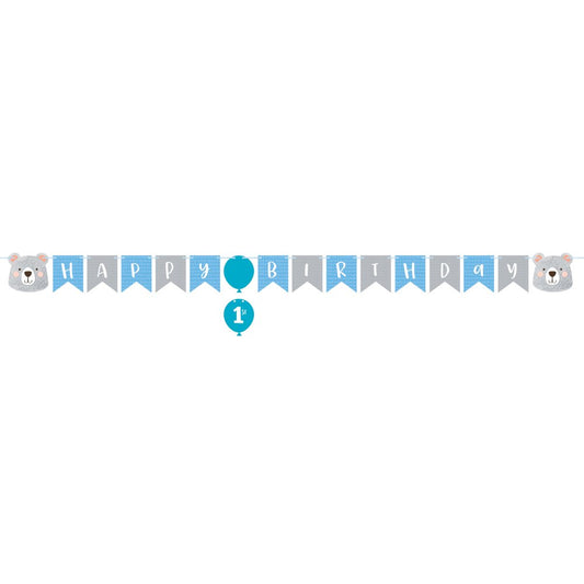 1st Birthday Bear Shaped Ribbon Banner & 1st Attachment