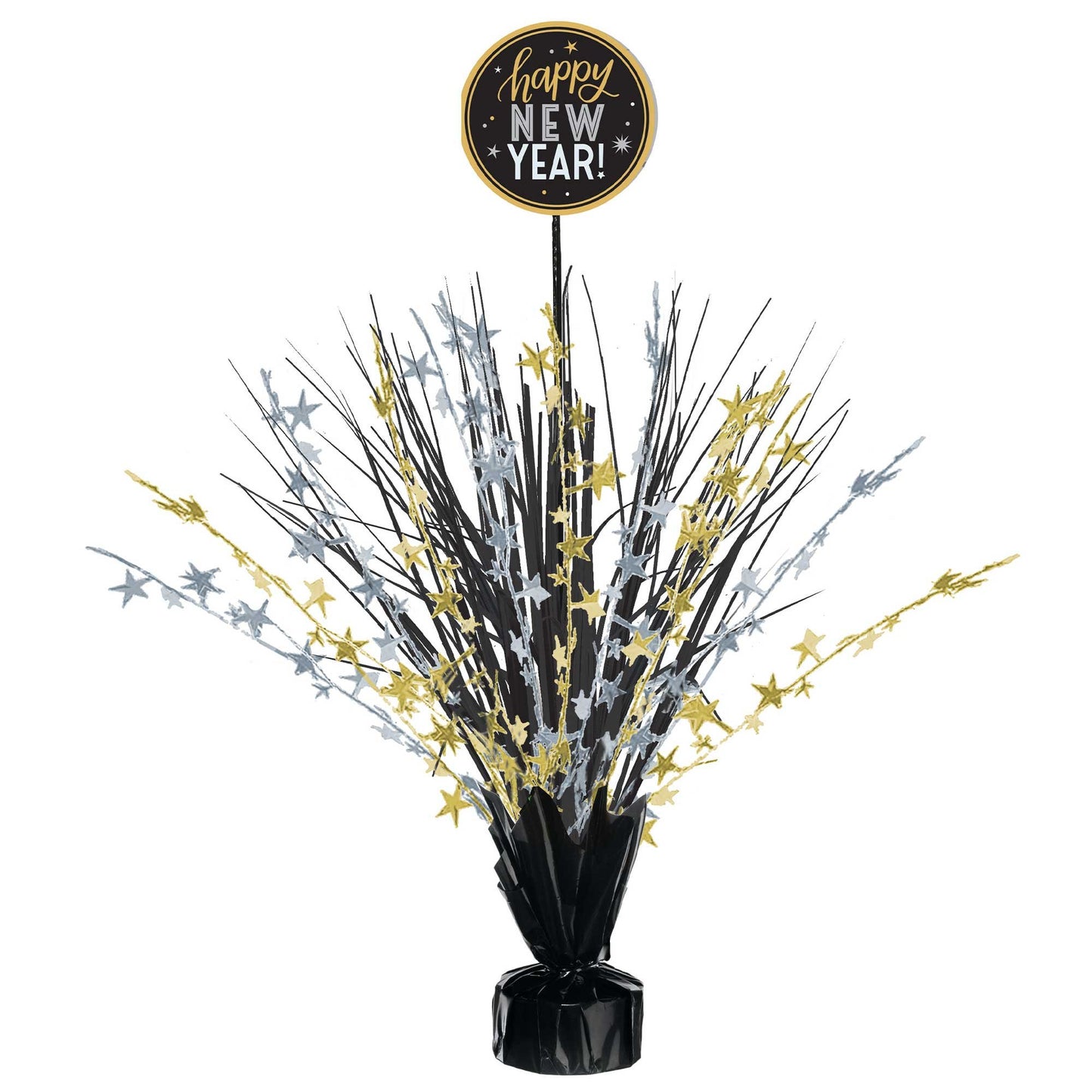 Happy New Year Spray Centrepiece Black, Silver & Gold