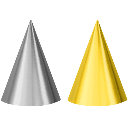 Party Cone Hats Foil Silver & Gold