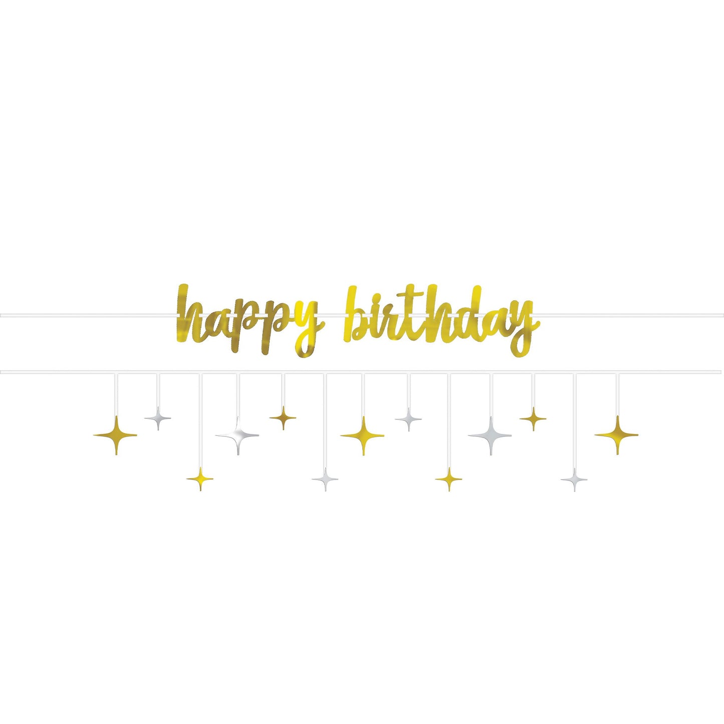 Happy Birthday & Stars Foil Ribbon Banner Kit Silver & Gold