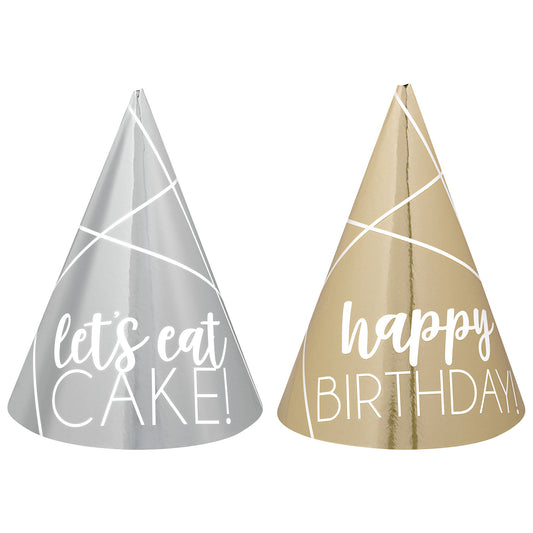 Party Mini Cone Hats Foil Silver & Gold