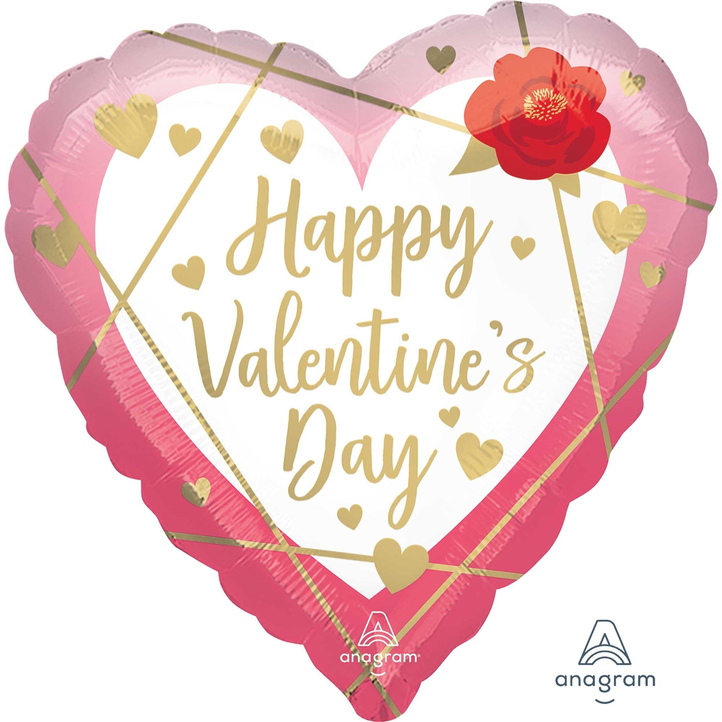 45cm Standard Happy Valentine's Day Faceted Heart Balloon