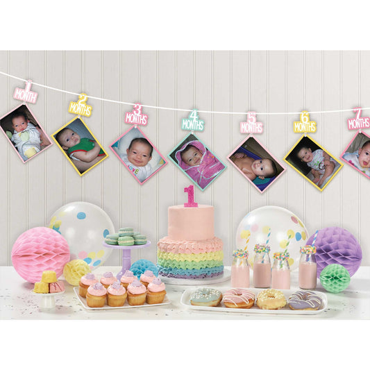 1st Birthday Girl Photo Ribbon Hanging Garland Banner