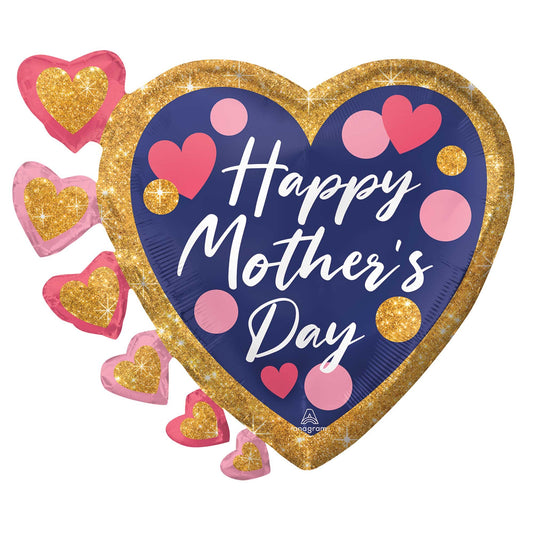 SuperShape XL Happy Mother's Day Navy, Pink & Glitter Dots