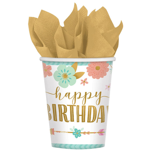 Boho Birthday Girl 9oz / 266ml Paper Cups