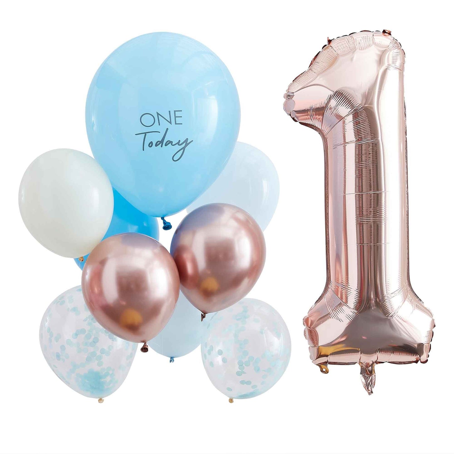 Mix It Up Blue & Rose Gold 1 Today Balloon Bundle