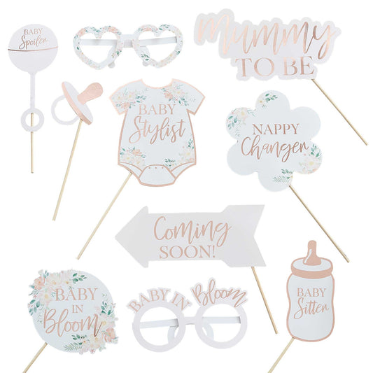 Baby in Bloom Photobooth Props Rose Gold Foiled