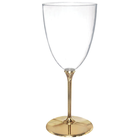 Premium Wine Glasses Clear Plastic with Gold Stem