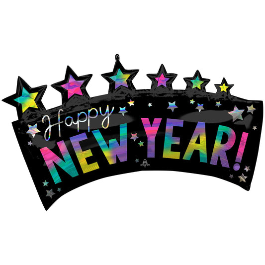 SuperShape Holographic Iridescent Happy New Year Star Banner