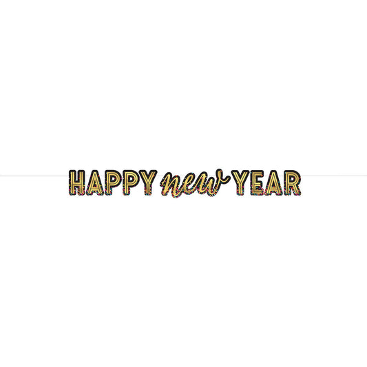 Happy New Year Letter Banner Colourful Confetti & Gold Hot Stamped