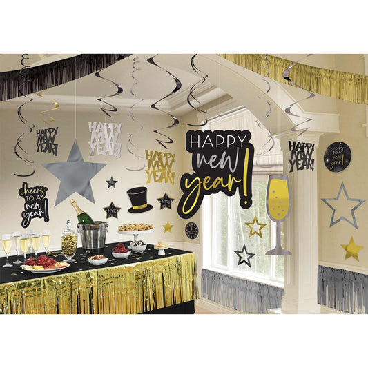 Happy New Year Giant Room Decorating Kit Black, Silver & Gold