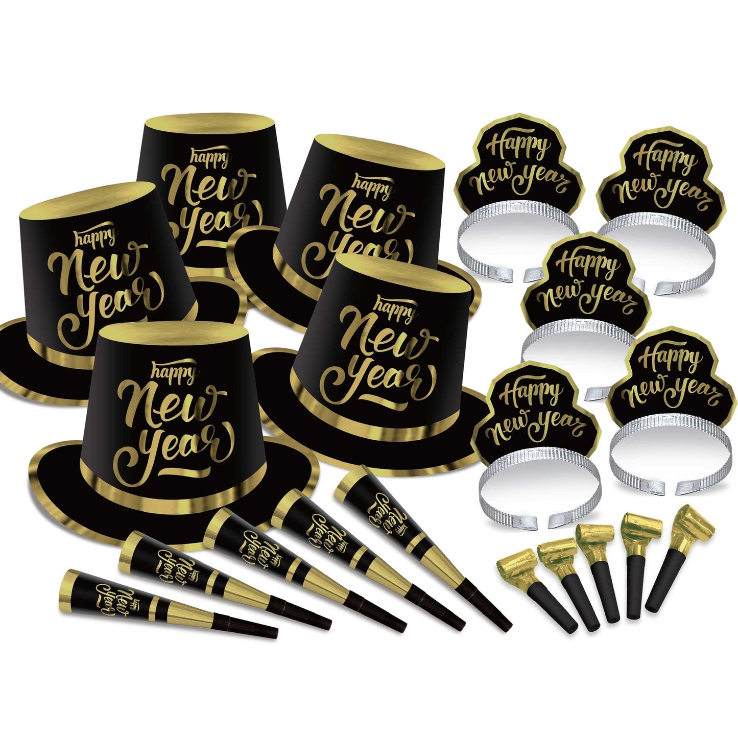 New Year's Party Box Kit Black & Gold 20 for People