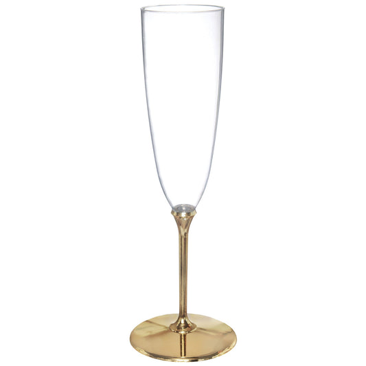 Premium Champagne Glasses Clear Plastic with Gold Stem