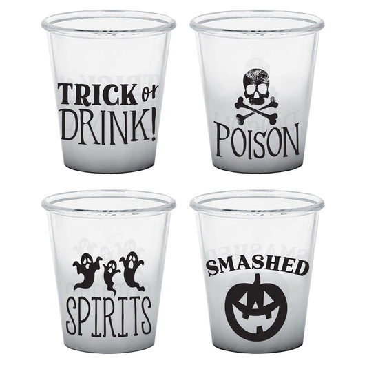 Halloween Classic Black & White Plastic Shot Glasses Assorted Designs