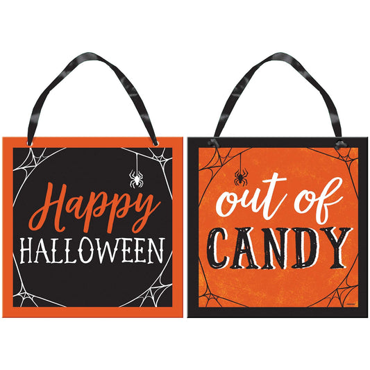 Halloween Classic Orange & Black Candy Reversible MDF Sign