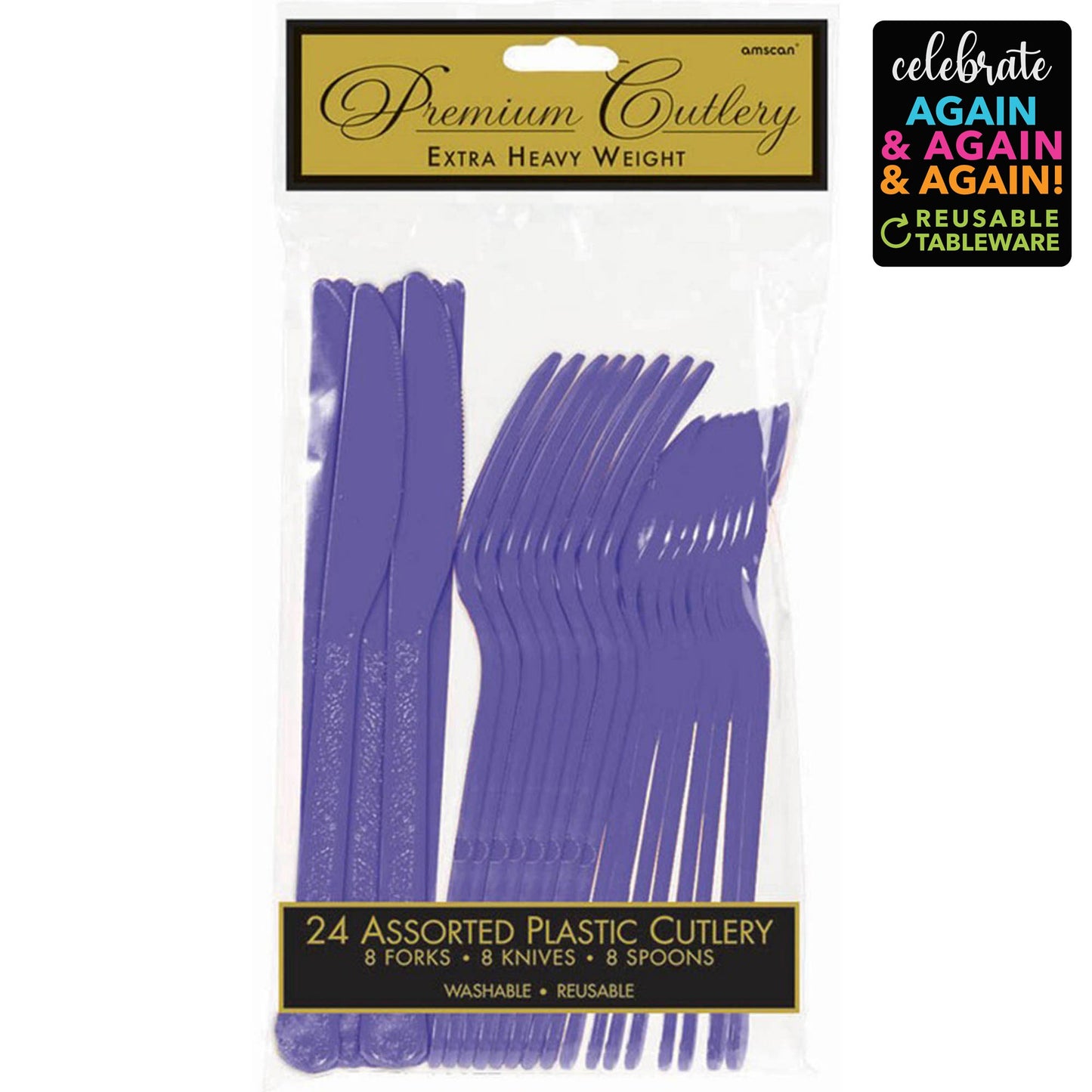 Premium Cutlery Set 24 Pack New Purple - Extra Heavy Weight