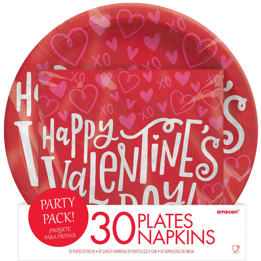 Happy Valentine's Day 22cm Paper Plates & Napkins Pack