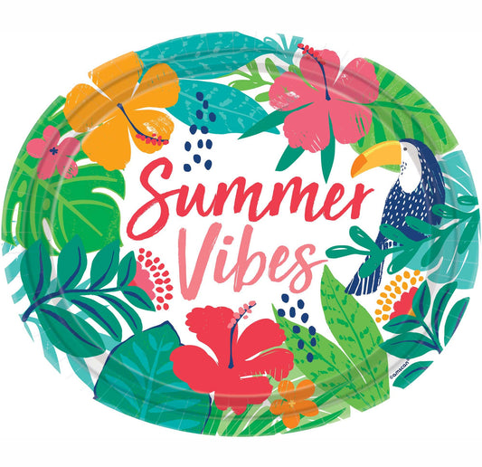 Tropical Jungle Summer Vibes Oval Paper Plates 30cm x 25cm