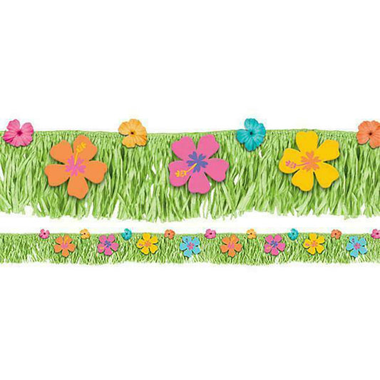 Summer Luau Hibiscus Fringed Paper Banner & Fabric Flowers