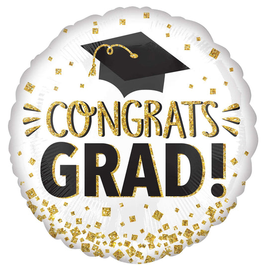 45cm Standard Congrats GRAD Gold Glitter Balloon