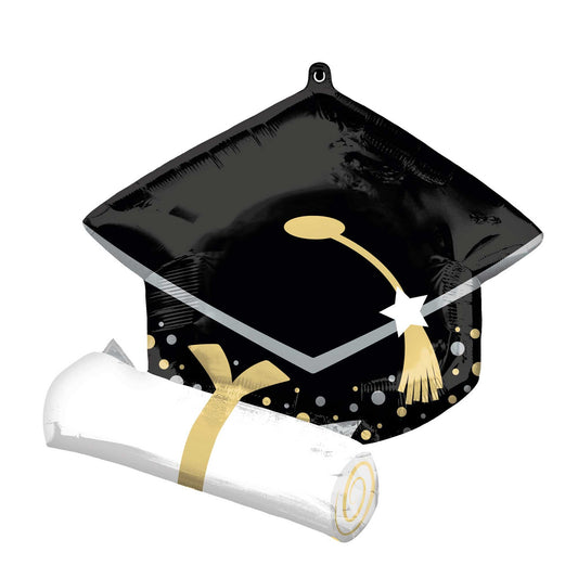 SuperShape Black Grad Cap & White Diploma