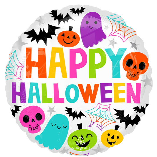 45cm Standard Colourful & Creepy Happy Halloween Balloon