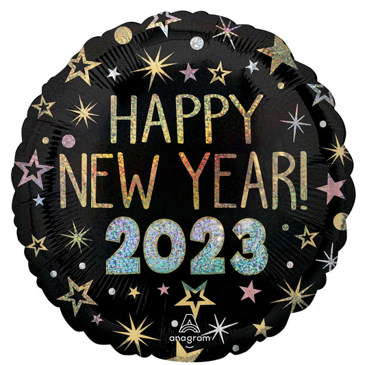 45cm Standard Holographic Happy New Year 2023 Balloon