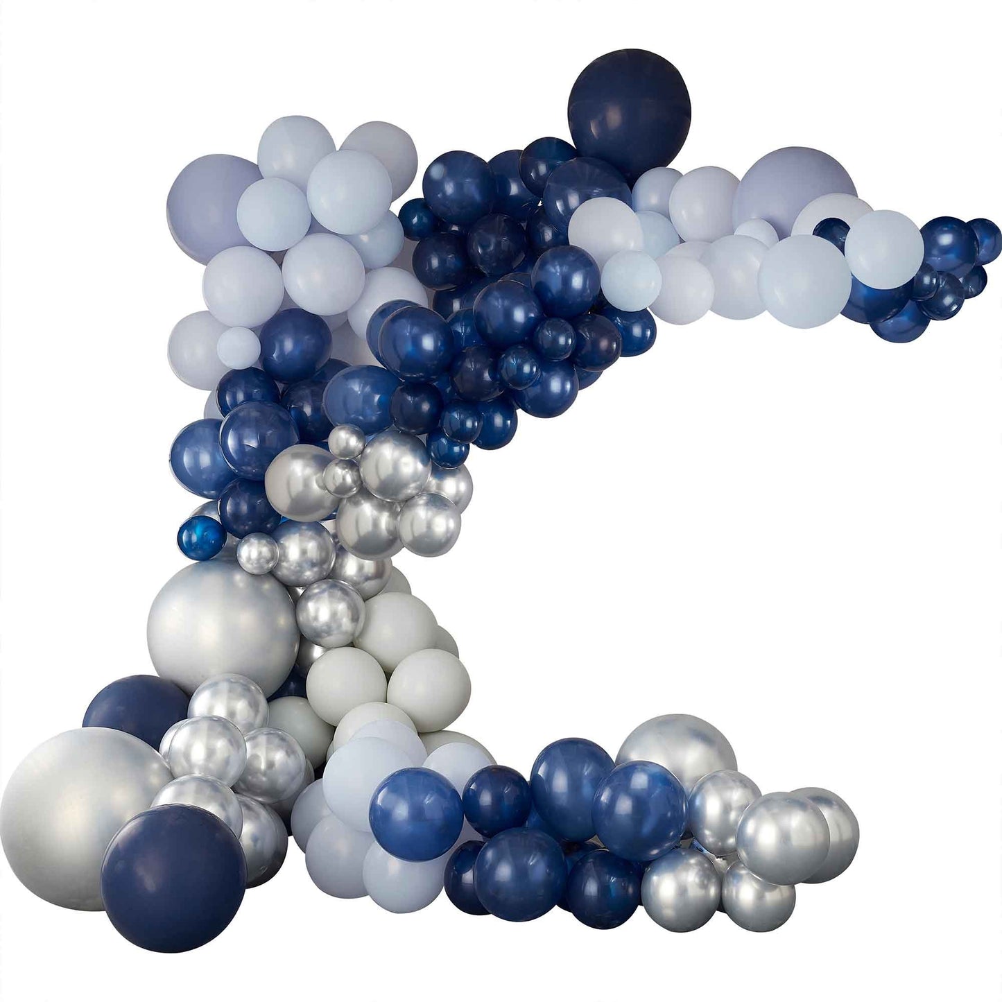 Balloon Arch Mixed Blue & Silver Chrome