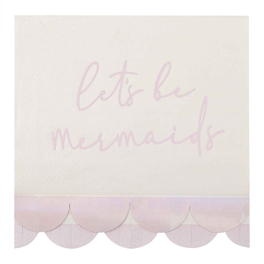 Mermaid Paper Napkins Let's Be Mermaids Napkin with Scalloped Fringe Iridescent & Pink