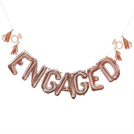 Engaged Balloon Bunting with Tassels & Rings Rose Gold