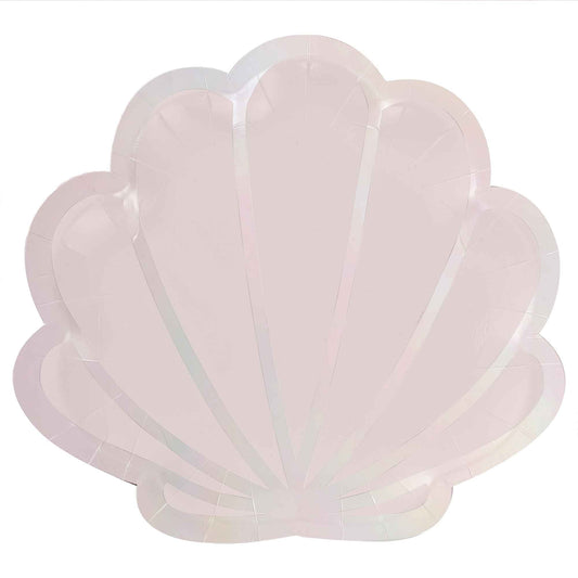 Mermaid Paper Plates Shell Shaped Pink & Iridescent