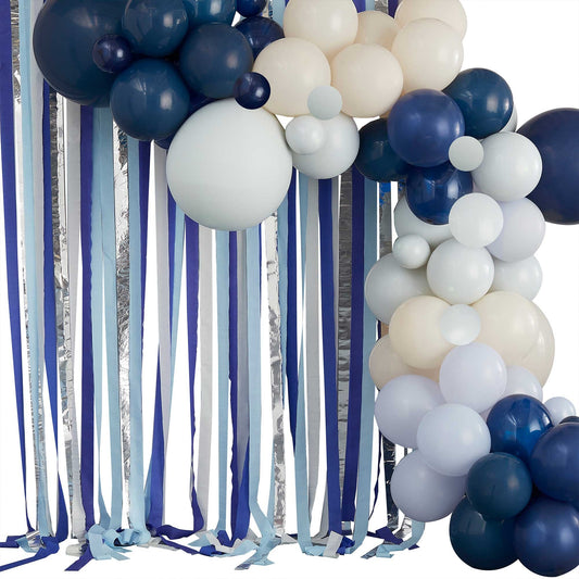 Mix It Up Balloon Backdrop Balloon Arch & Streamers Blue & Cream