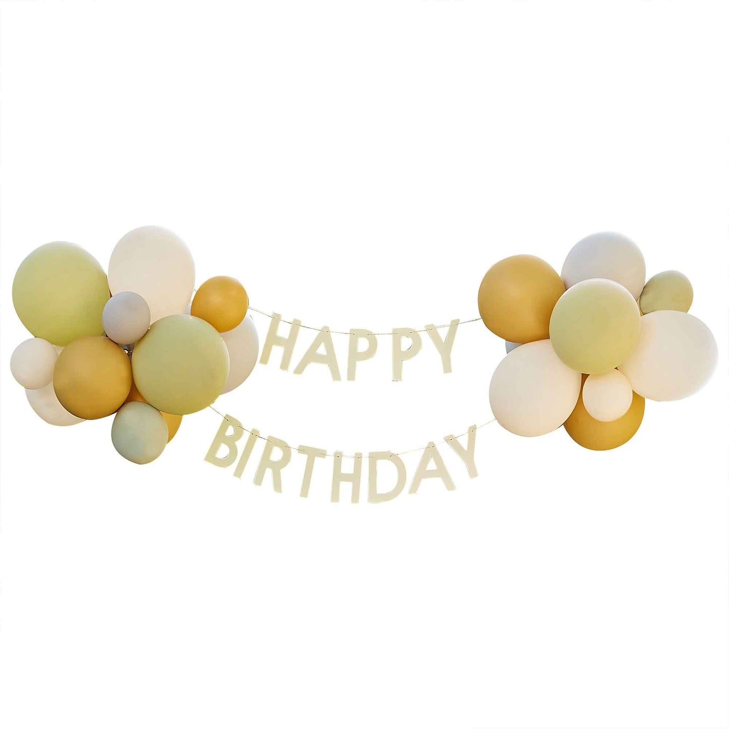 Wild Jungle Bunting Happy Birthday with Balloons Green, Grey, Sand & Gold Chrome