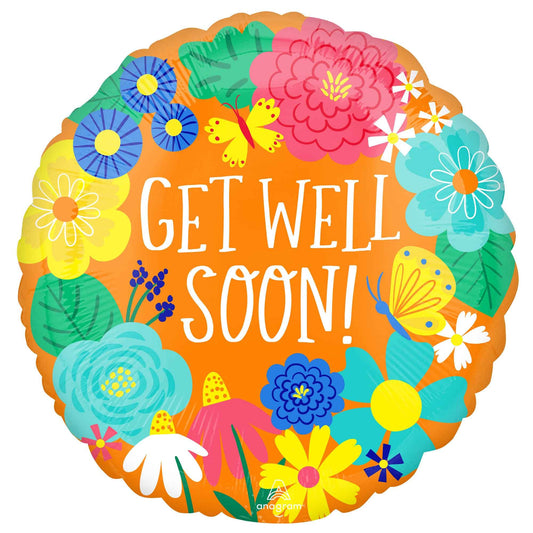 45cm Standard HX Get Well Soon Orange Floral