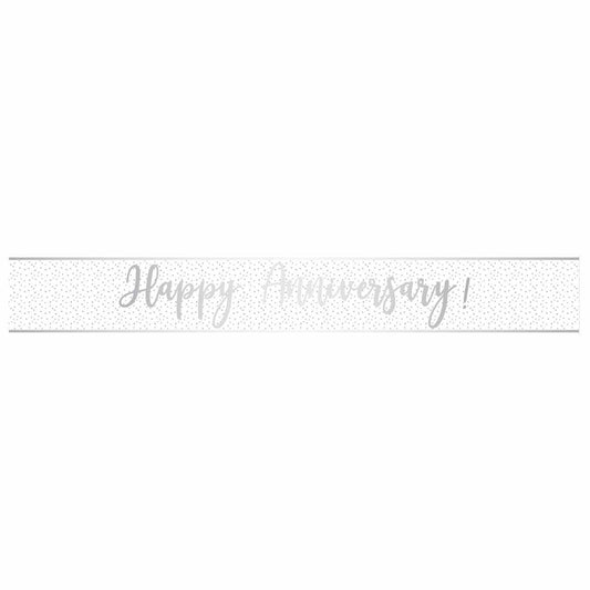 Banner Happy Anniversary Silver Foil 2.7m