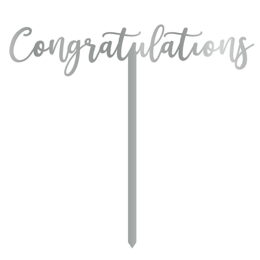 Cake Topper Pick Congratulations Silver Acrylic