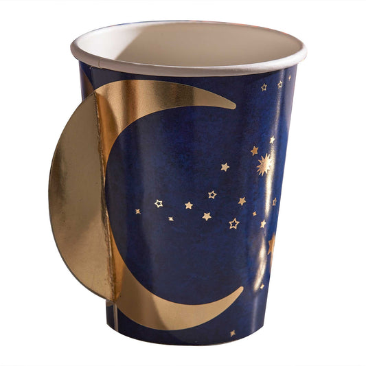 Eid 9oz/266ml Paper Cups Pop Out Moon Navy & Gold